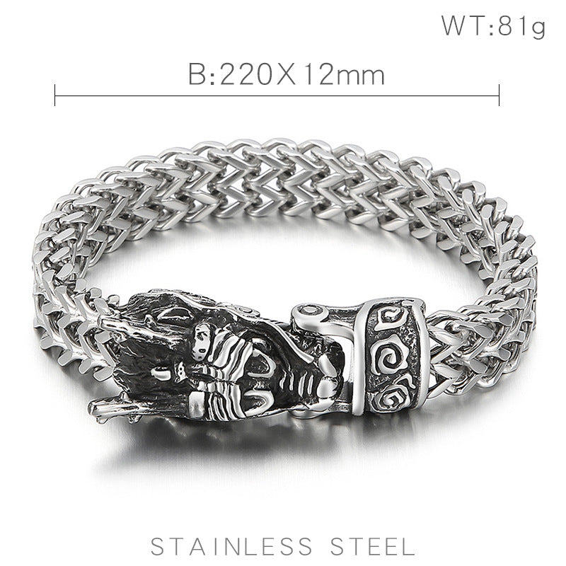 Front & Back Chain Bracelet – Punk Style Smear Casting Zodiac Dragon Head Stainless
