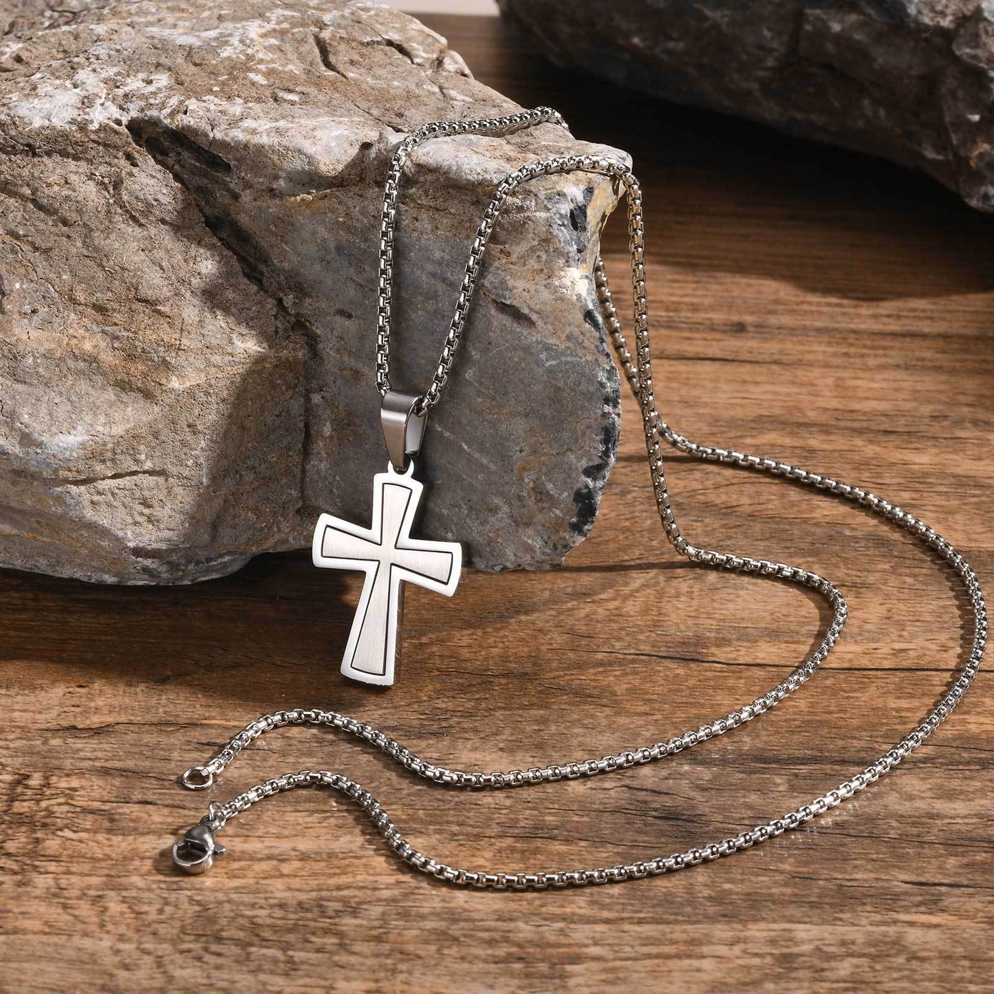 Planderful Mens Cross Pendant Necklace Durable Steel