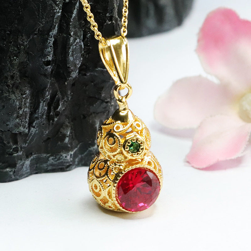 Lab-Grown Ruby Gourd Pendant — No Chain