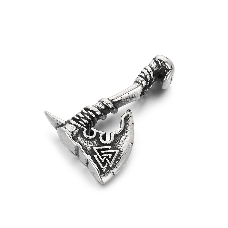 Nordic Viking Wolf Head Tomahawk Pendant, Retro Celtic Knot Warhammer Titanium Steel Necklace