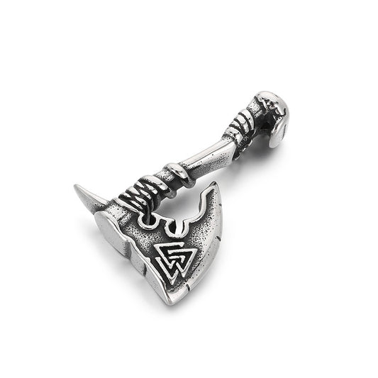 Nordic Viking Wolf Head Tomahawk Pendant, Retro Celtic Knot Warhammer Titanium Steel Necklace