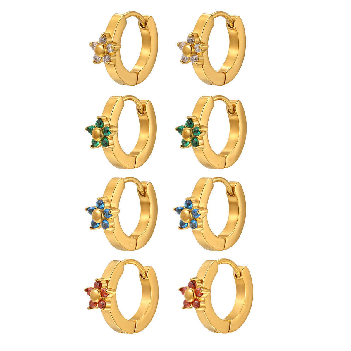 Floral Zircon Earrings — Four Colors