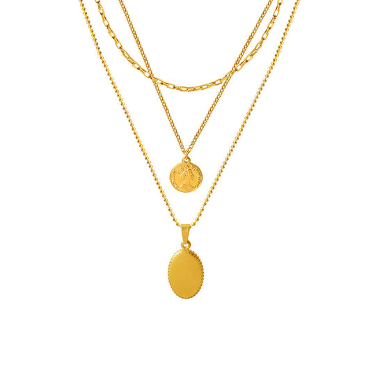 French Queen Portrait Oval Pendant Gold-Plated Necklace