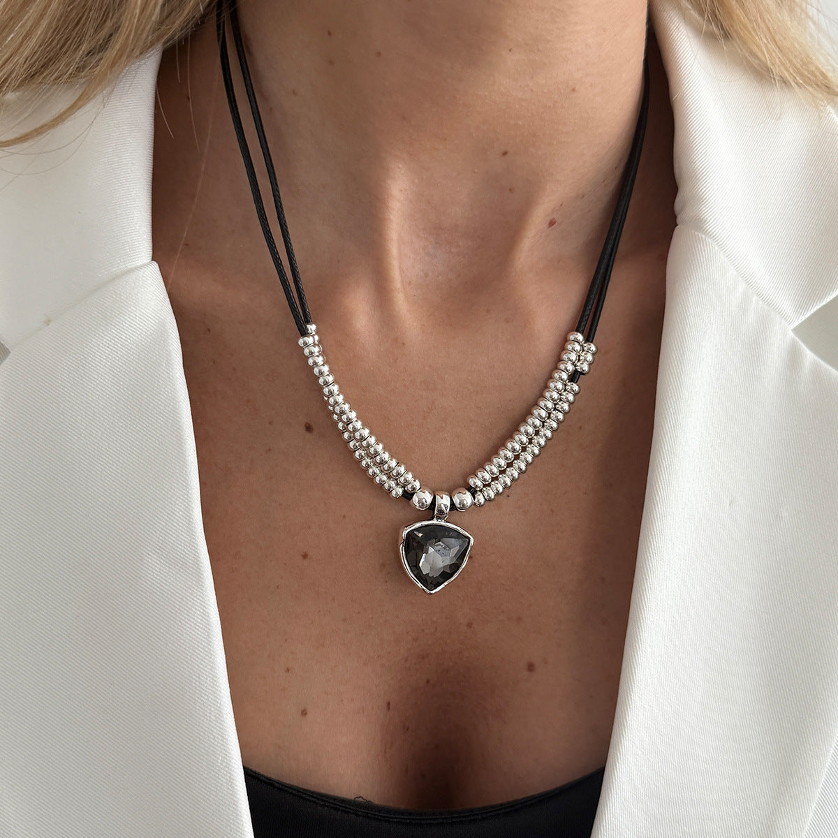 Geometric Gemstone-Style Beaded Necklace