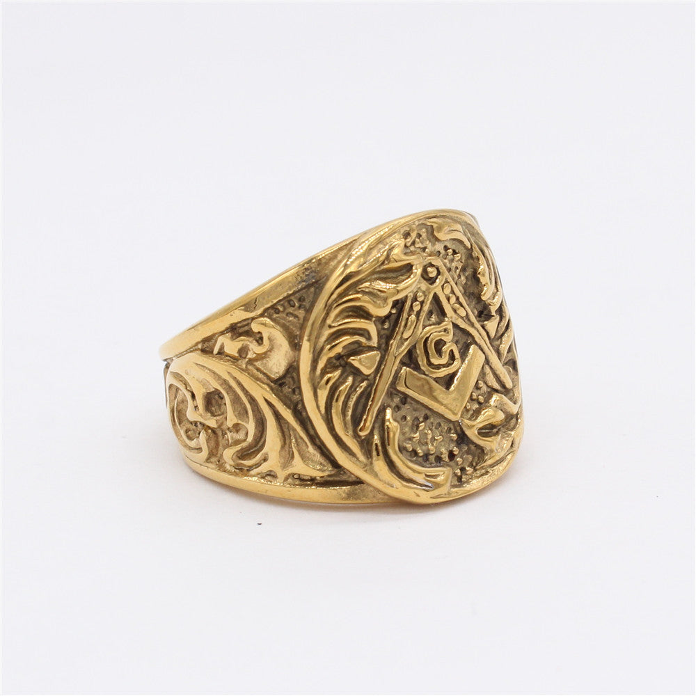 Planderful Titanium Steel Ring Unisex Freemasonry Symbol Retro European American Style Durable