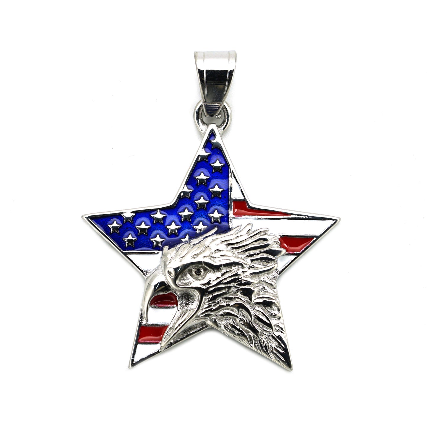 Planderful Independence Day Necklace USA Flag Eagle Stainless Steel Unisex Patriotic Statement Pendant