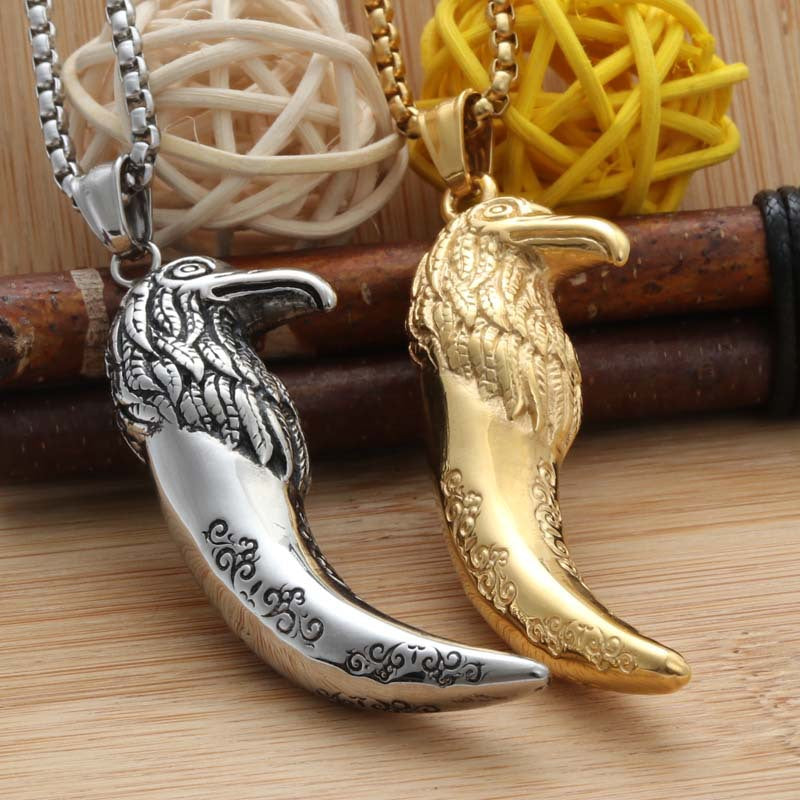 Titanium Steel Eagle Tooth Pendant Necklace - Retro Punk Style for Men