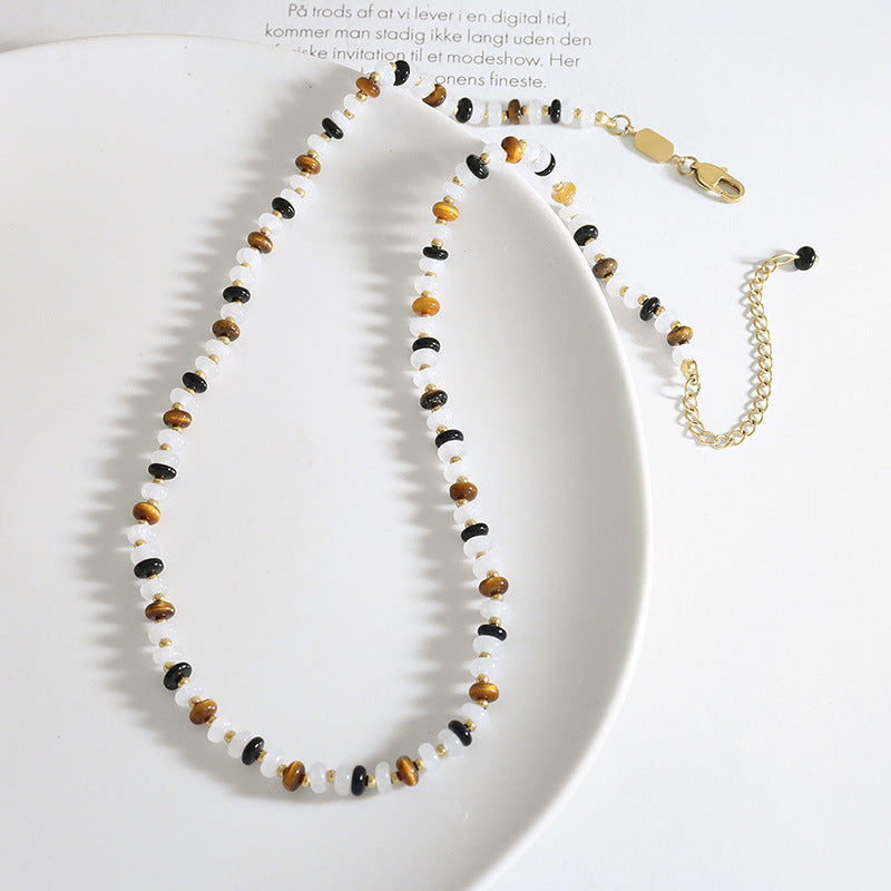 Bohemian Elegance Handcrafted Necklace with White Jade and Tiger's Eye Stone