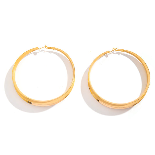 Exaggerated Metal Circle Earrings with Geometric Hollow Design