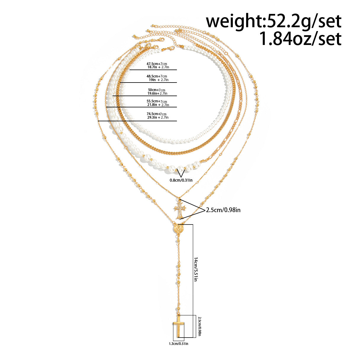 French Stacked Portrait Imitation Pearl Necklace Ethnic Exaggerated Cross Pendant
