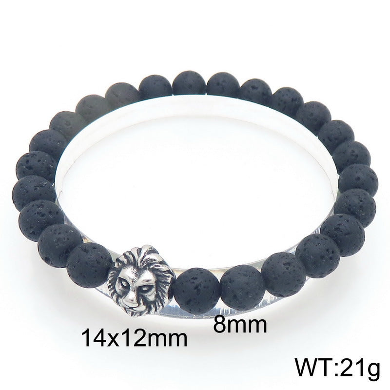 Planderful Lava Stone Beaded Bracelet For Men Animal Head