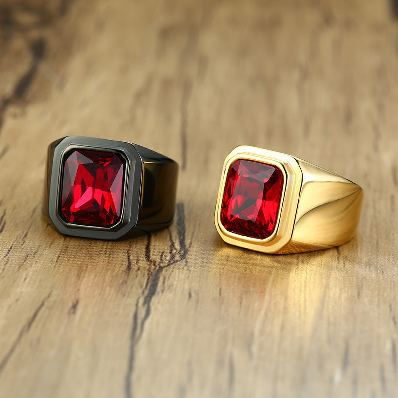 Personalized Trend Ring Inlaid With Red Zircon For Men