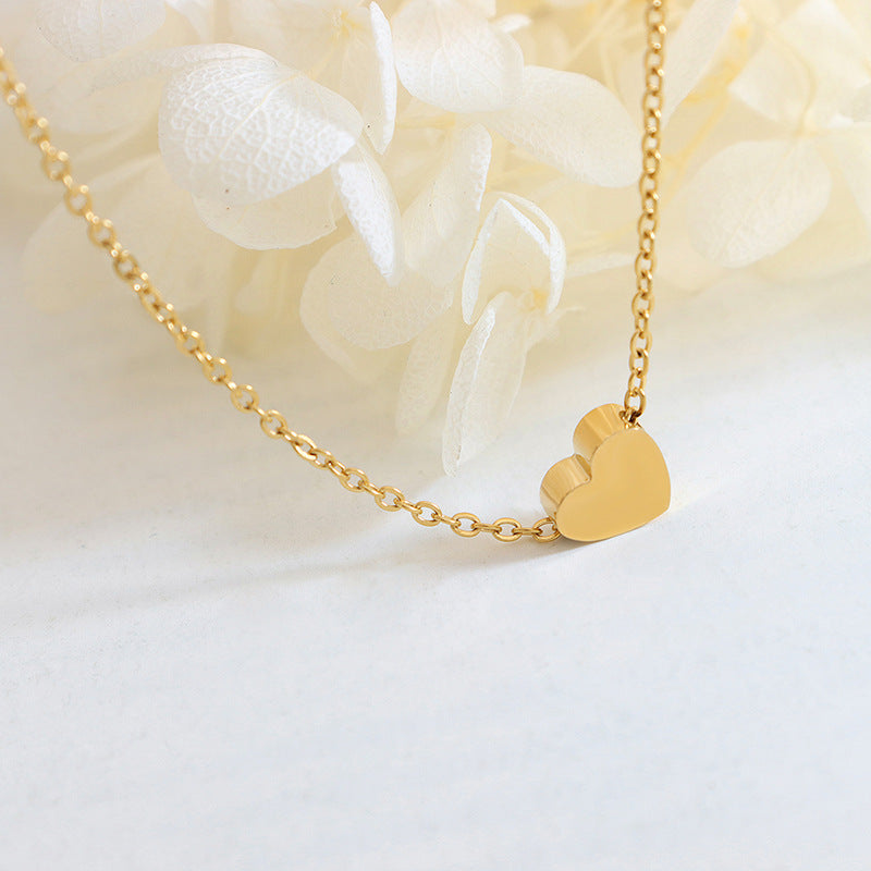 Korean Style Small Peach Heart Necklace - Gold Plated Clavicle Jewelry