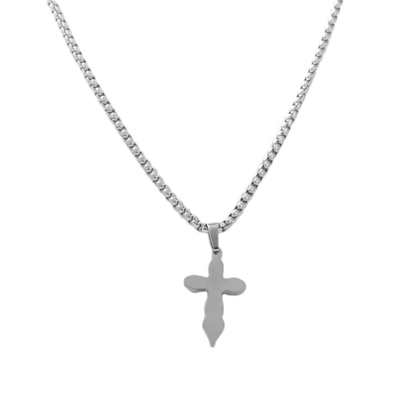 Titanium Steel Cross Pendant Necklace for Men - Personalized Retro Design in Trendy Style