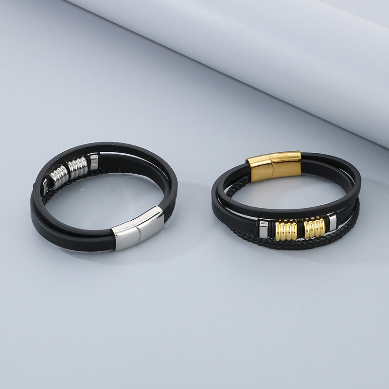 Planderful Leather Bracelet For Men Magnetic Buckle Everyday