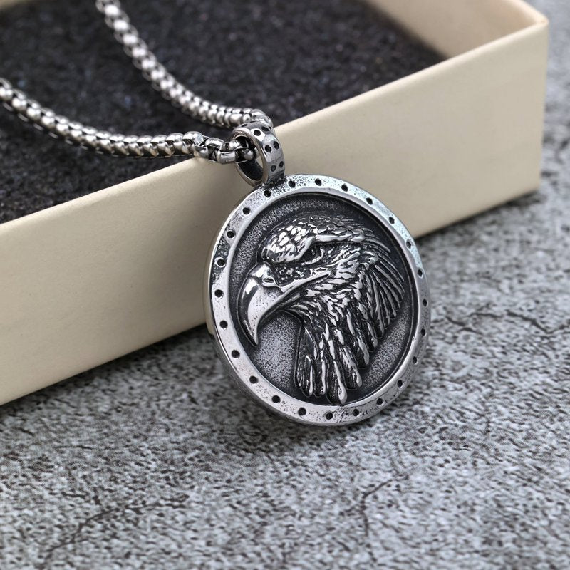Unisex Double Sided Eagle Pendant Necklace In Retro Stainless Steel By Planderful