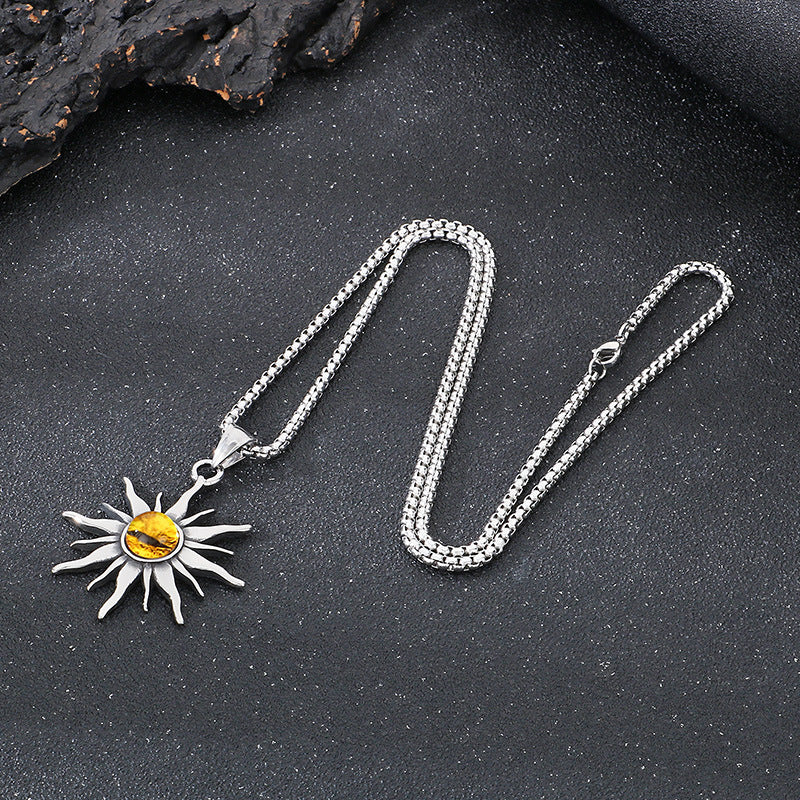 Planderful Sun God Pendant Stainless Steel Men Necklace