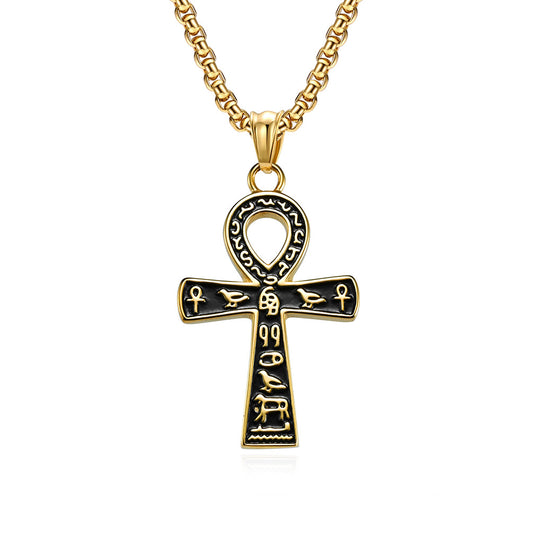 Planderful Everyday Genie Unisex Stainless Steel Anka Cross Necklace Retro Street Style Pendant