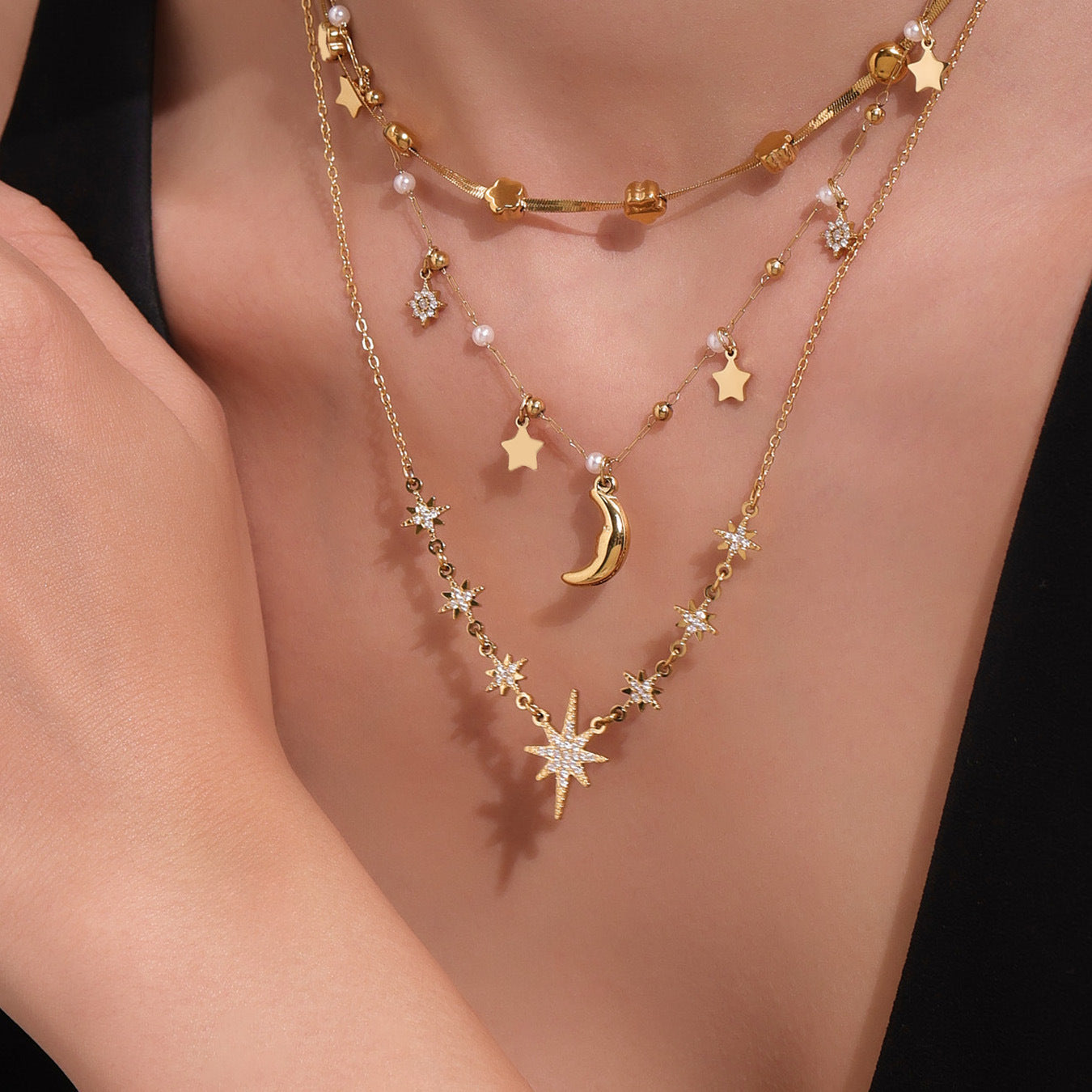 Planderful 18K Gold Zircon Collarbone Necklace Women