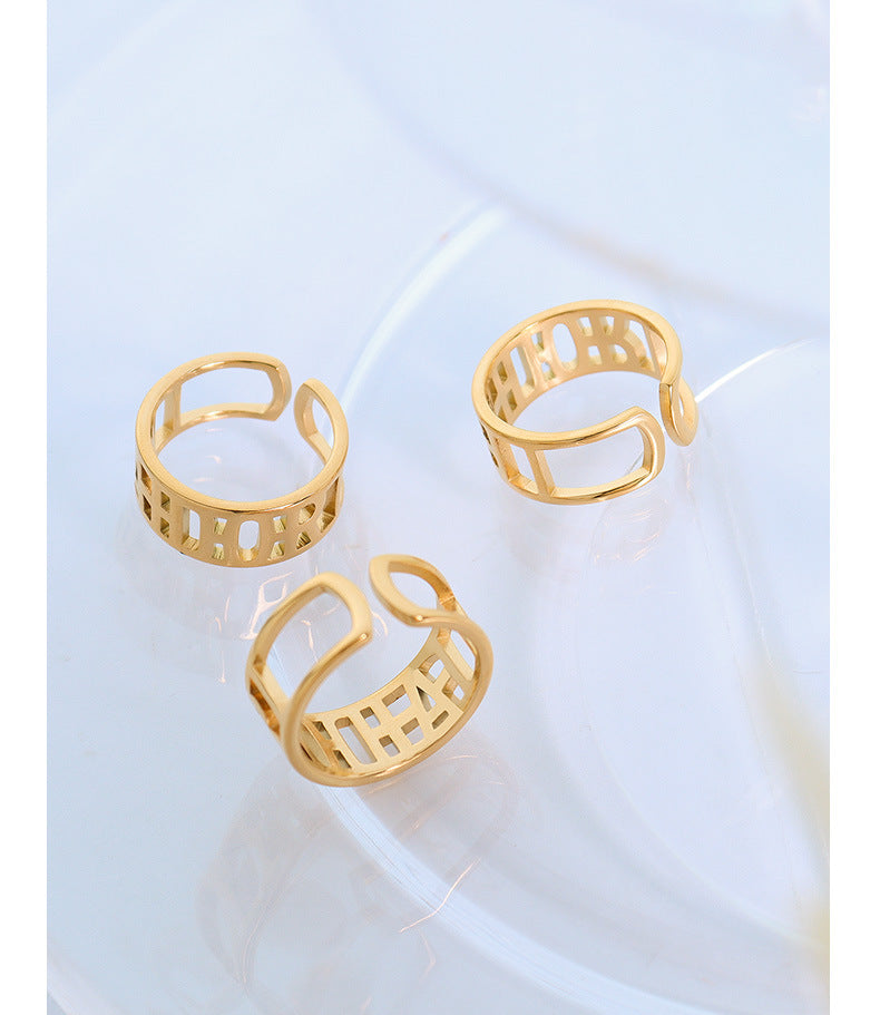 Letter Hollow Titanium Steel Gold Plated Ring - Unisex Tail Ring Hand Jewelry