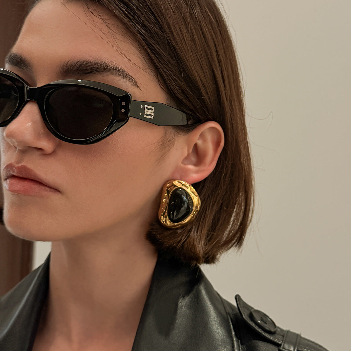 Stainless Steel Stone Earrings For Women Vienna Verve Planderful Retro Hammered Statement Street Style