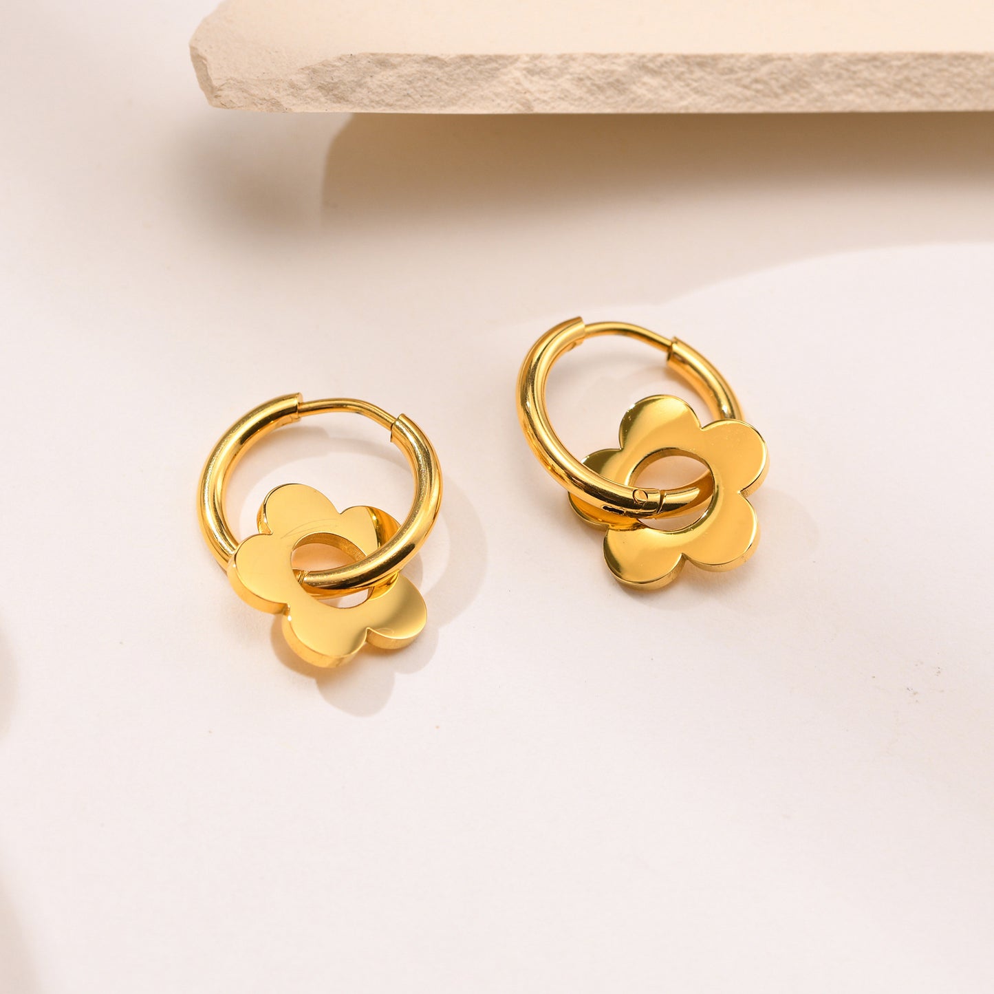 Stainless Steel Small Flower Earrings Gold Women's Jewelry