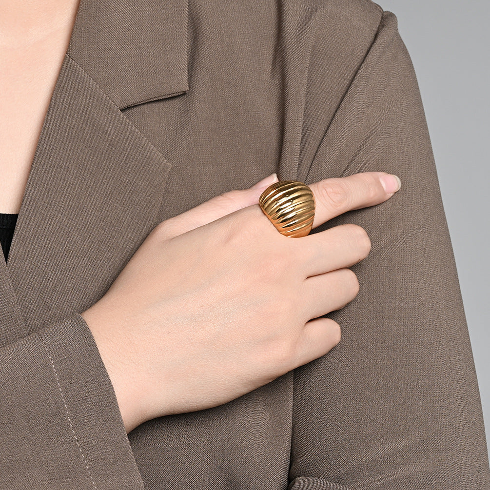 Titanium Steel Ring With Bold Wave Pattern Unisex Jewelry By Planderful Everyday Genie