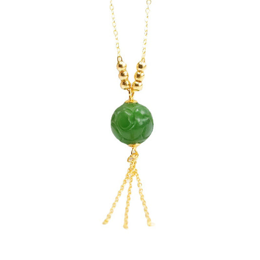 Sterling Silver Jade Tassel Necklace with Natural Hetian Jade Beads