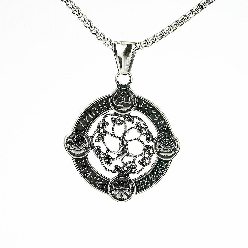 Vintage Nordic Men's Stainless Steel Viking Rune Pendant