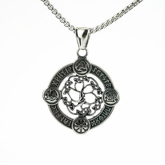 Vintage Nordic Men's Stainless Steel Viking Rune Pendant