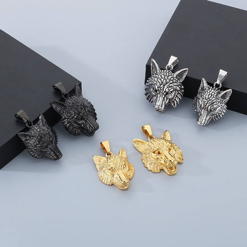 Animal, Punk Retro Viking Direwolf Head Stainless Steel Pendant For Men Necklace