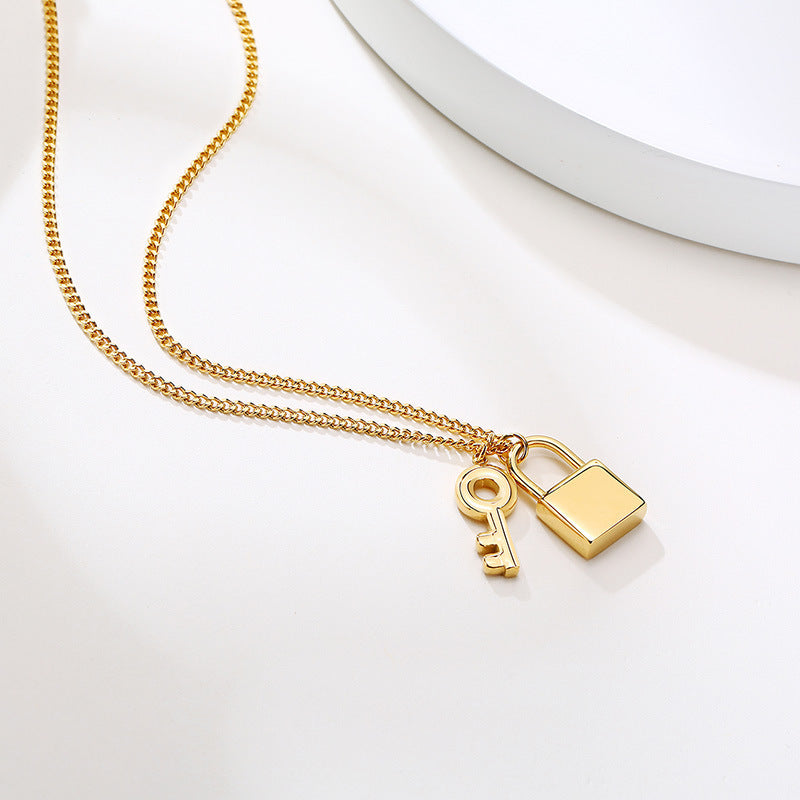 Jewelry Stainless Steel Key Lock Necklace Gold Ladies Fashion