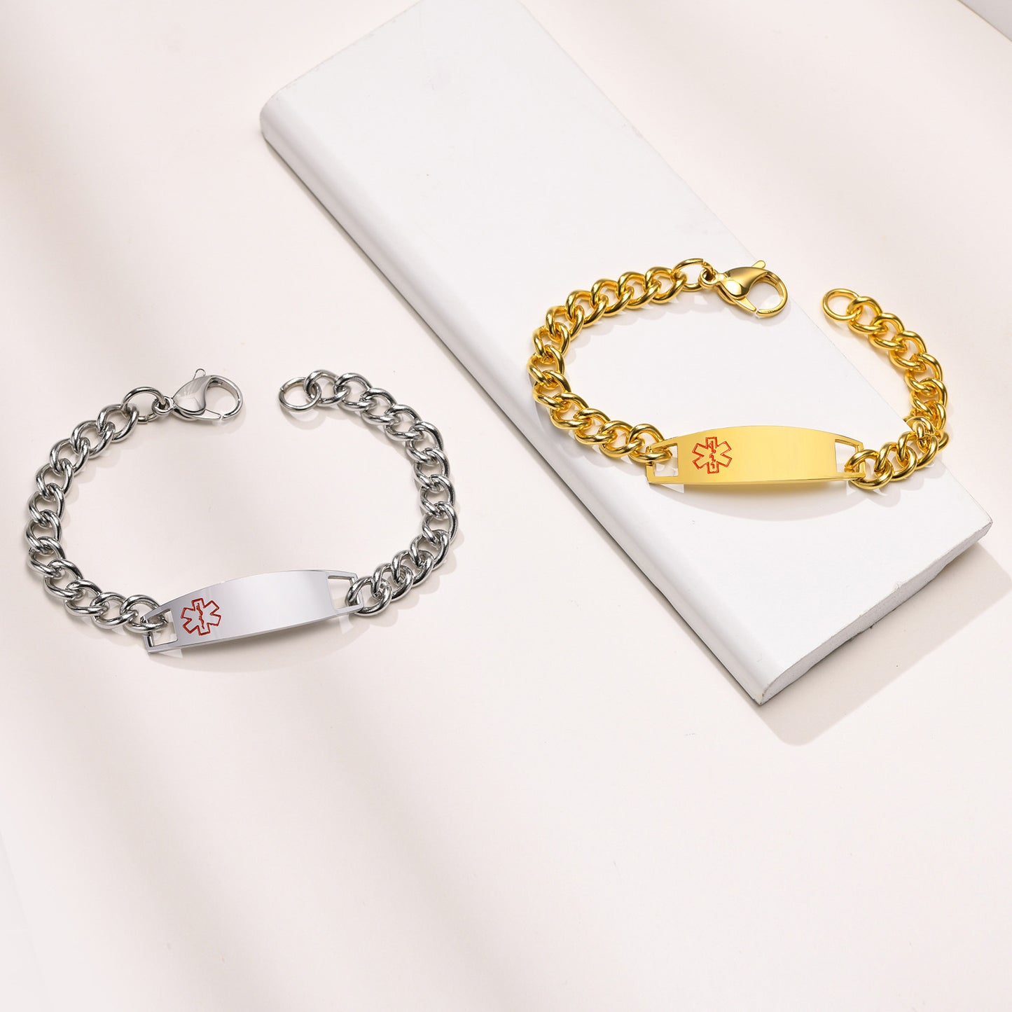 Foreign Trade European And American Jewelry 21.5CM Stainless Steel Medical Logo Curved Bracelet