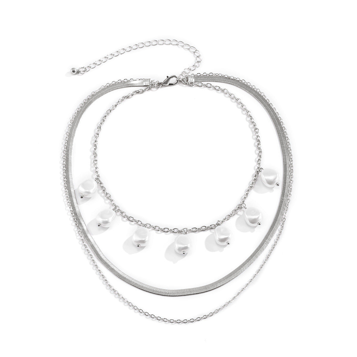 Planderful Vienna Verve Imitation Pearl Collarbone Necklace For Women Retro Geometric Snake Bone Jewelry
