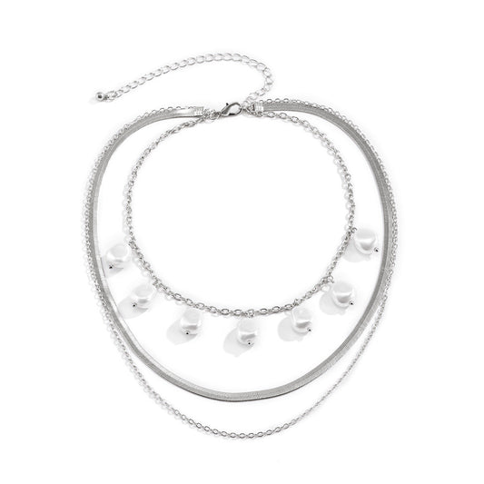 Planderful Vienna Verve Imitation Pearl Collarbone Necklace For Women Retro Geometric Snake Bone Jewelry