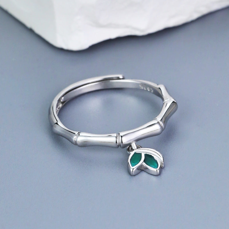 S925 Sterling Silver Bamboo Leaf Ring — Adjustable
