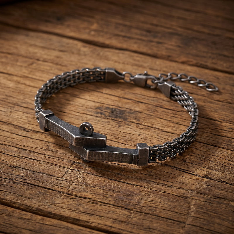 Style Irregular Curved Bar Bracelet Double-Layer Front & Back Chain Stainless