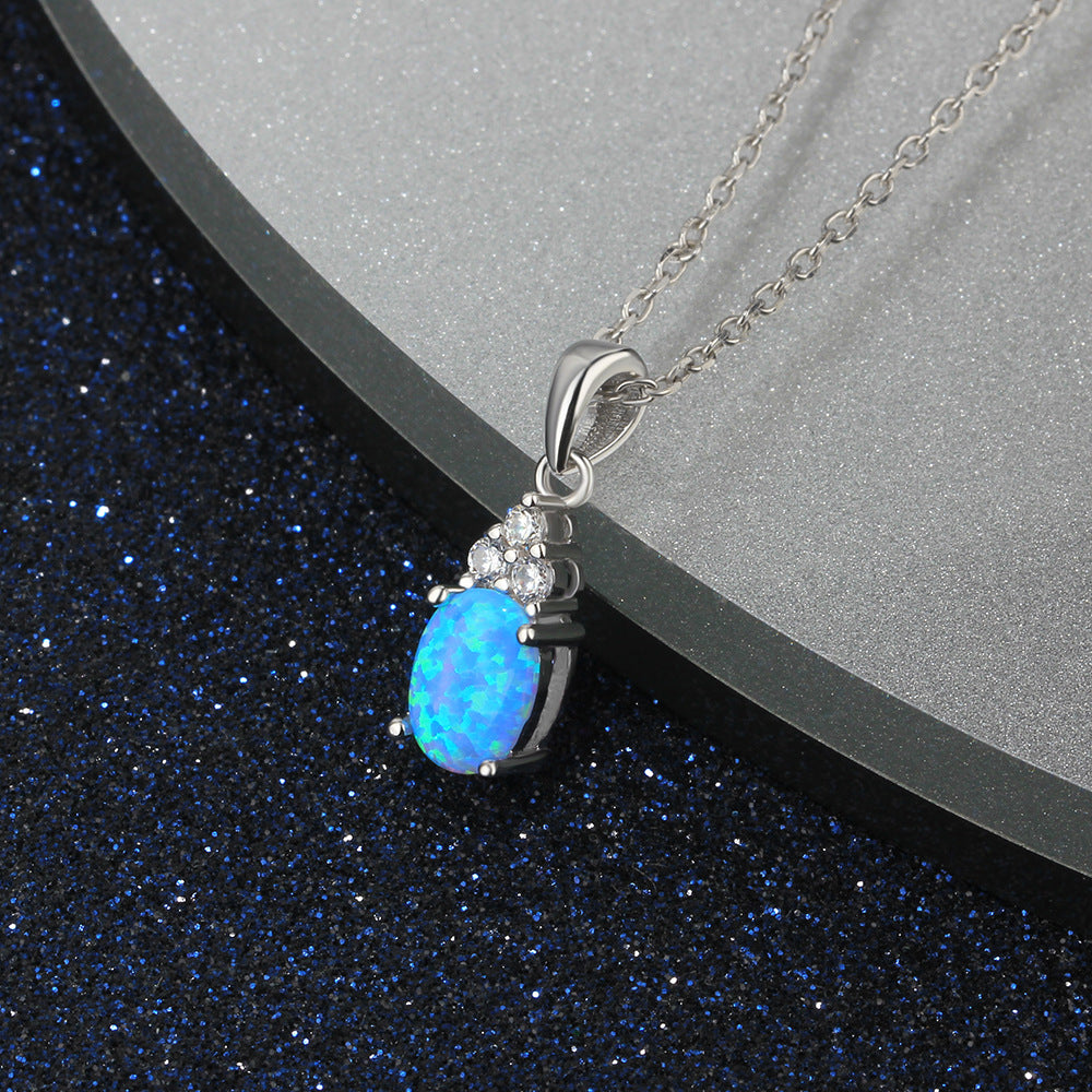 Planderful Jewelry Sterling Silver Opal Necklace With Zircon Accents For Everyday Elegance