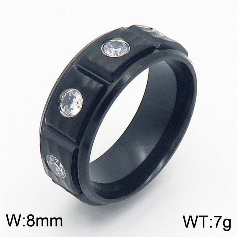 Planderful Mens Titanium Steel Ring Zircon 8mm Hip Hop