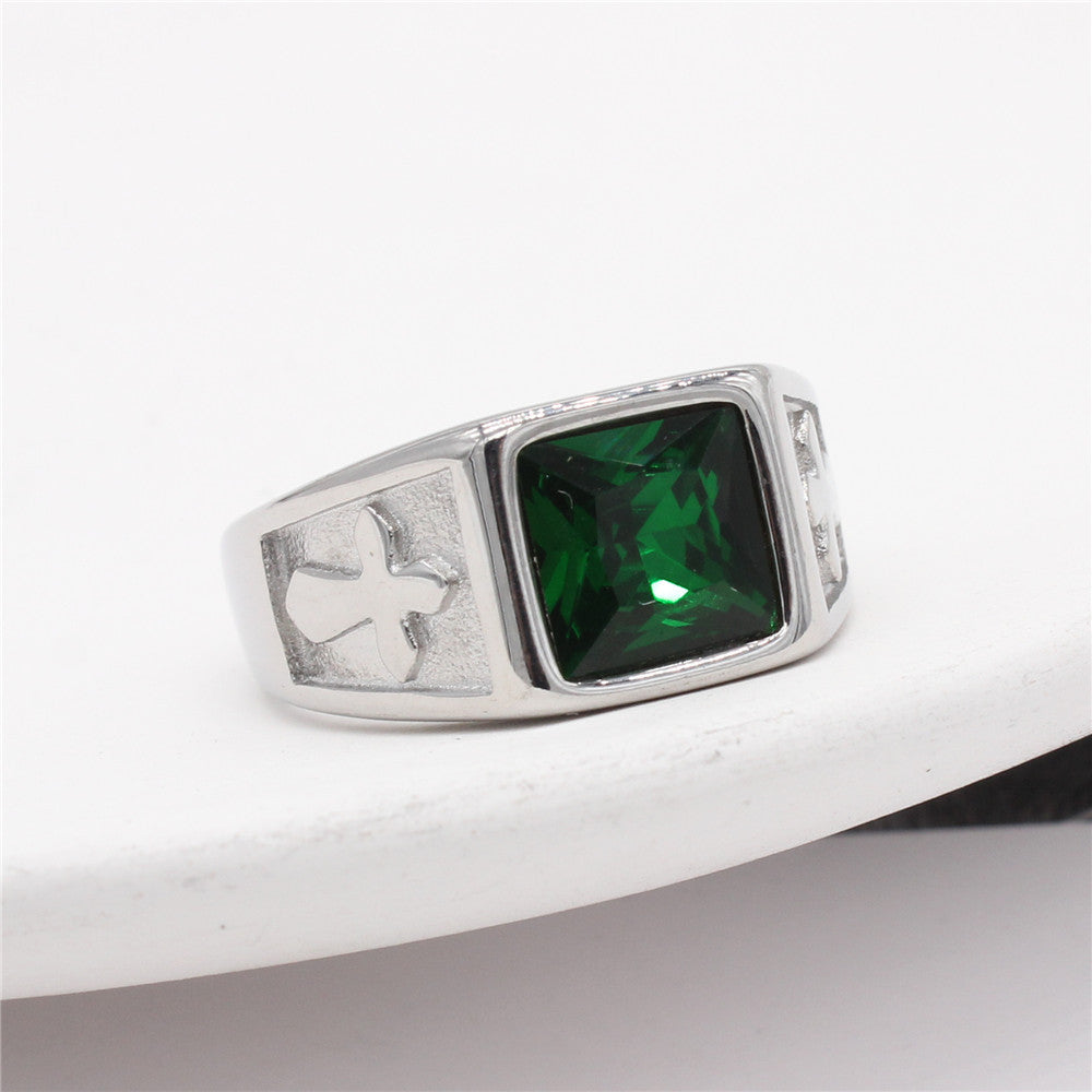 Planderful Everyday Genie Zircon Titanium Steel Ring Unisex Cross Design Bold Statement