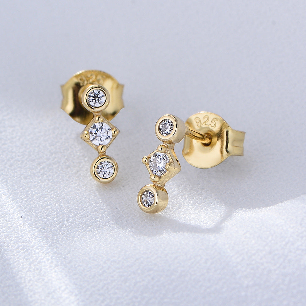 S925 Sterling Silver Geometric Zircon Mini Small Stud Earrings Internet