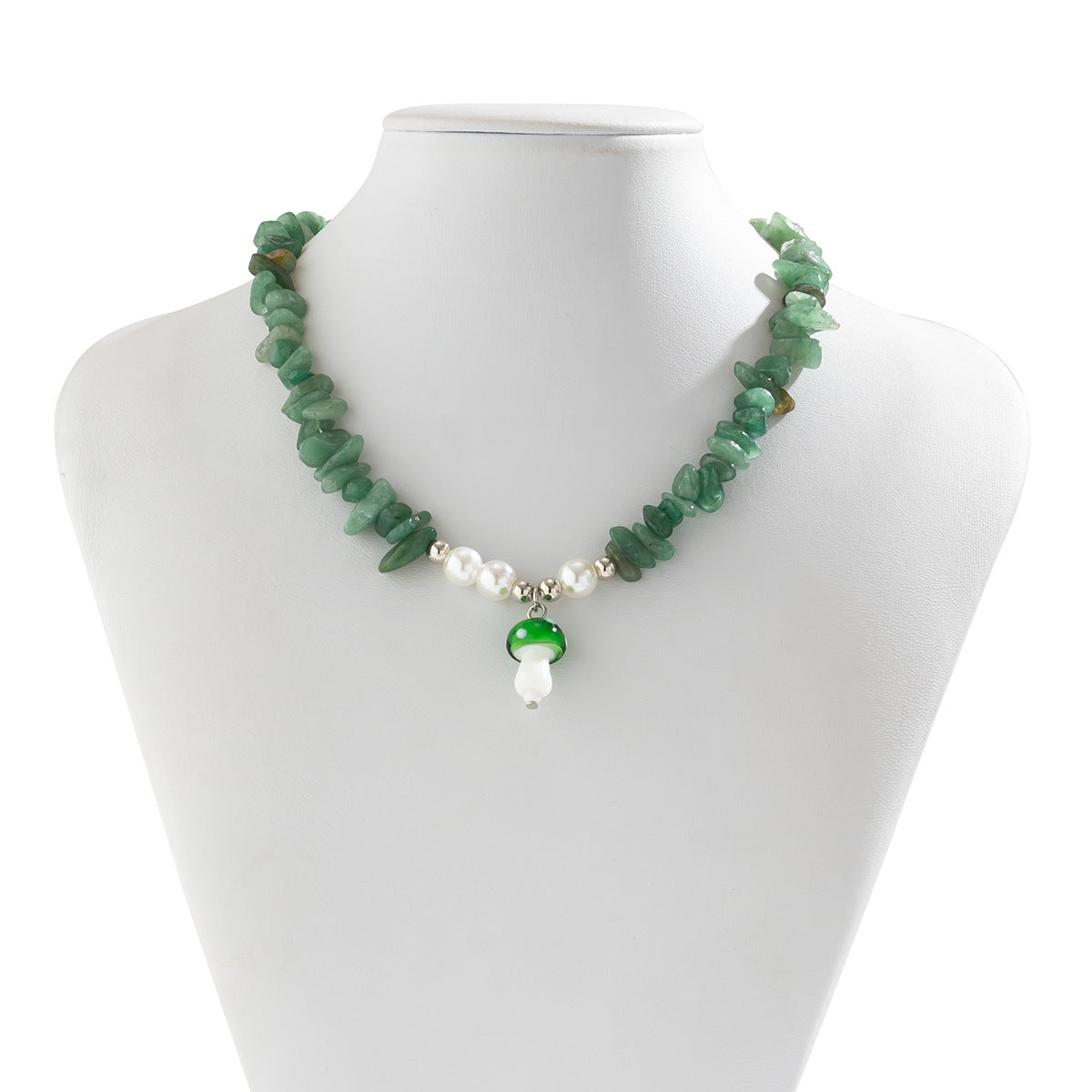 Colorful Irregular Gravel Clavicle Necklace with Dainty Mushroom Pendant