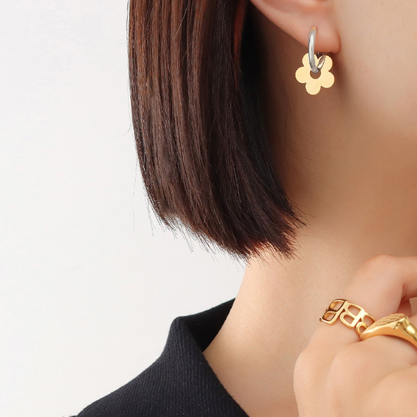 Stainless Steel Small Flower Earrings Gold Women's Jewelry