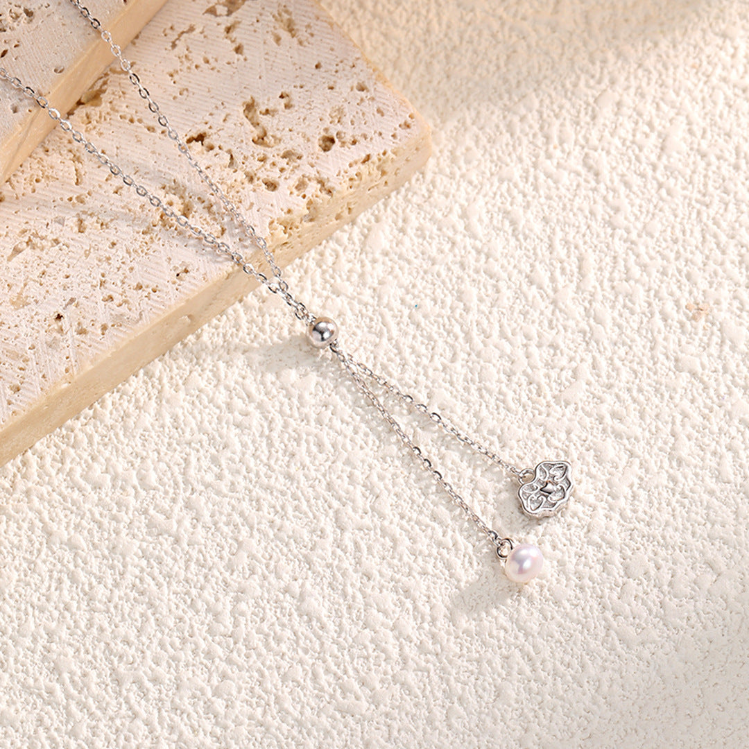 S925 Sterling Silver Freshwater Pearl Ruyi Lock Necklace