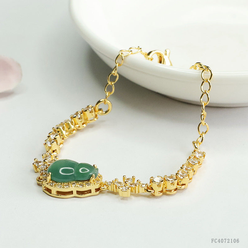 Blue Water Jadeite Four-Petal Flower & Gourd Bracelet