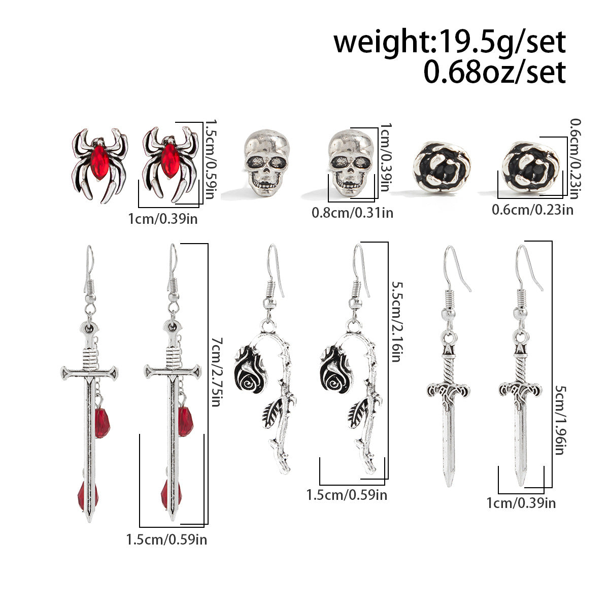 Planderful Gothic Halloween Earrings Set Spider Web Bat Blood Cross With Roses For Women Vienna Verve