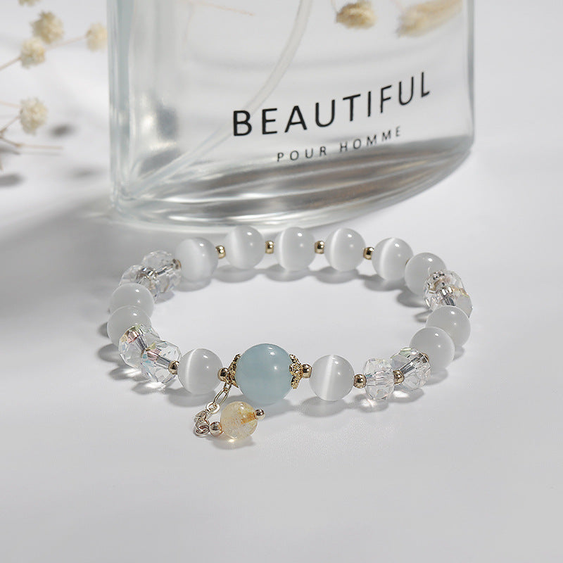 Blonde Crystal Tassel Bracelet with Opal and Aquamarine Features