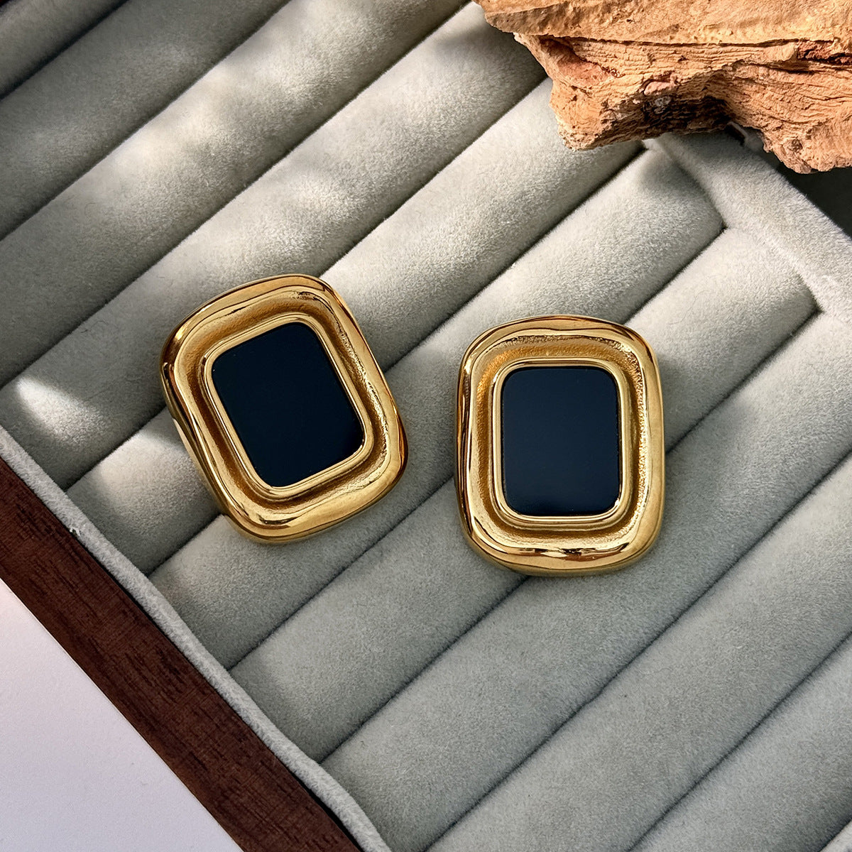 Planderful Stainless Steel Stud Earrings Tiger Stone Inlaid Geometric Pearl Square Statement For Trendsetting Women