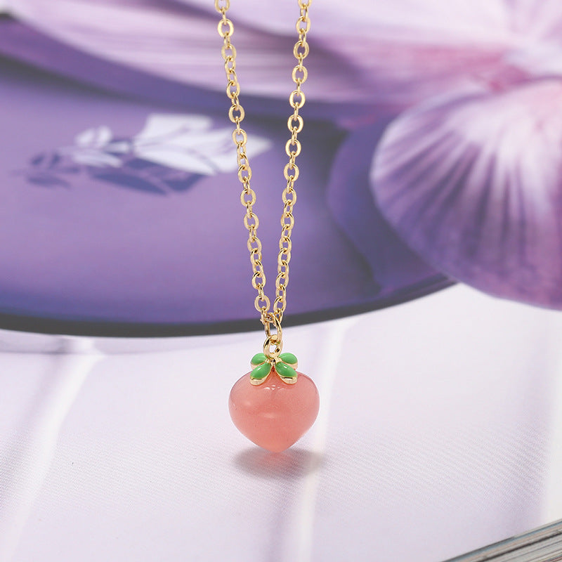 Red Agate Peach Pendant Necklace