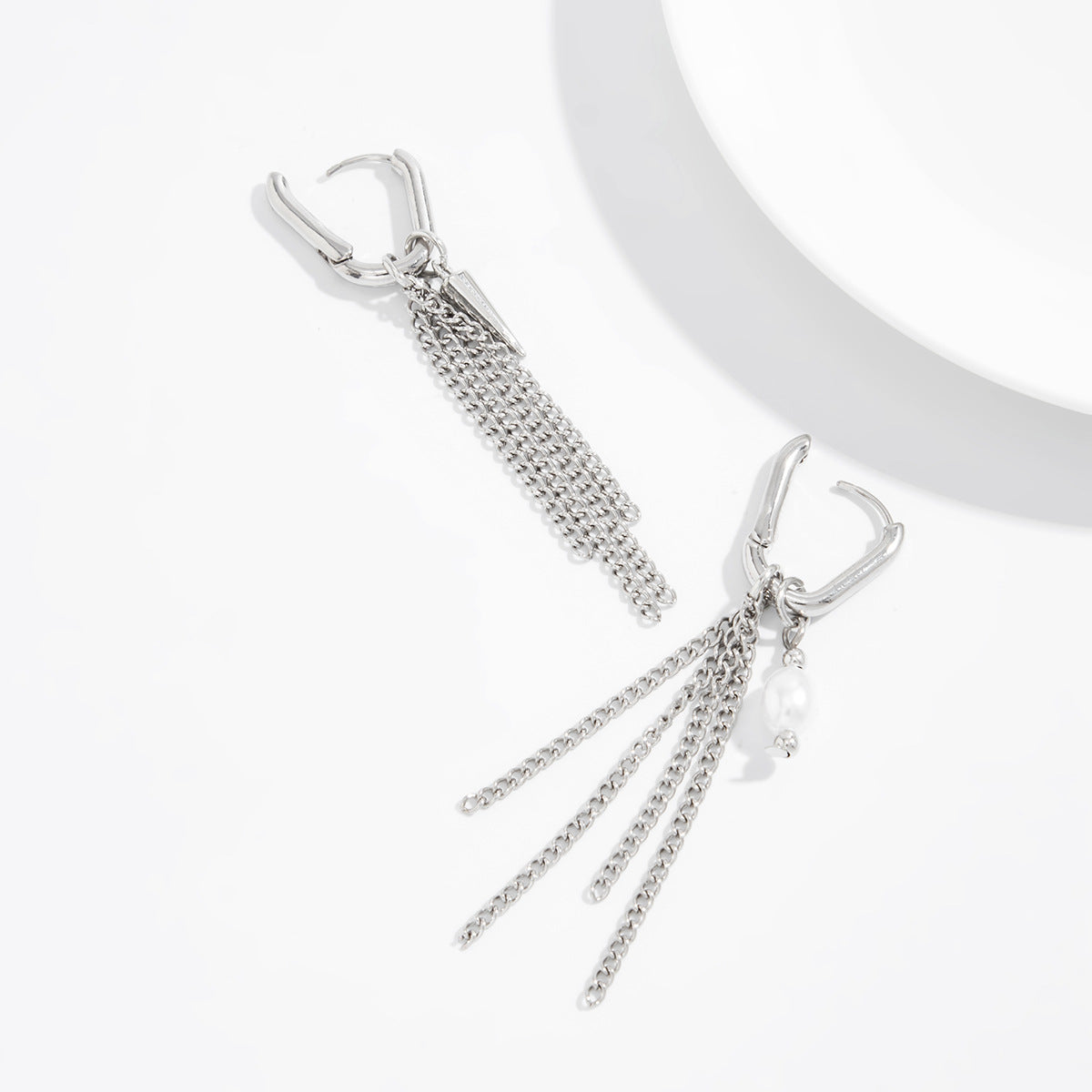 Planderful Pearl Fringed Earrings With Chain Rivet Cross Accent For Fashion Forward Women Statement Ear Jewelry